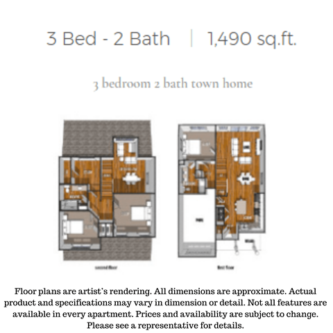 Floor plan for 3 beds, 2 baths, 1490 sqft